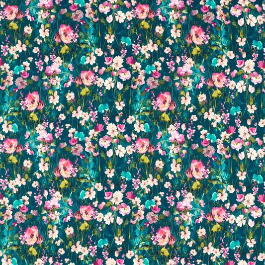 Clarke & Clarke Floral Flourish Wild Meadow Kingfisher Velvet Cushion Covers